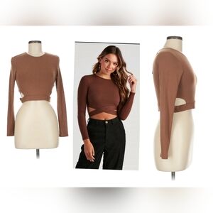 JLUXLABEL Chocolate Long Sleeve Crop Top